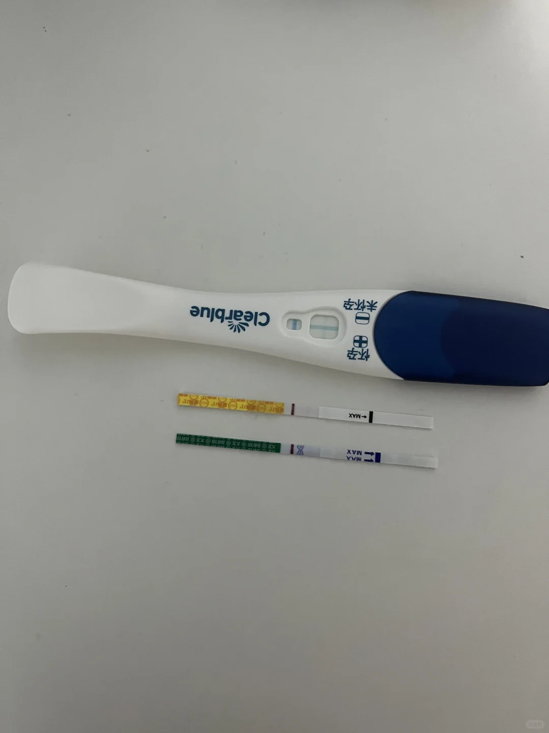 11.5鲜胚第七天，三个试纸都有印了，好激动